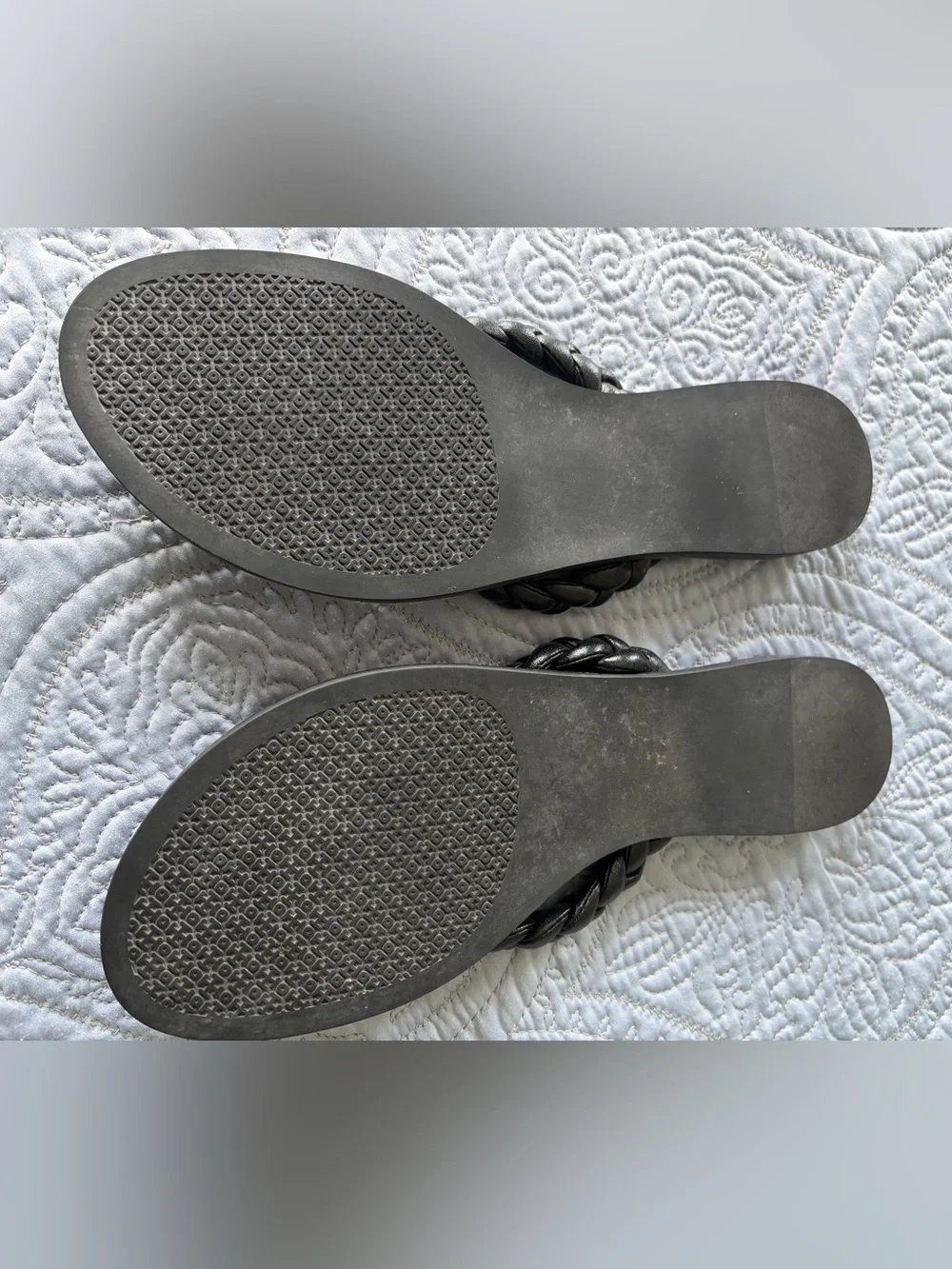 Tory Burch Black Braided Leather Thong Sandals with Logo Accent